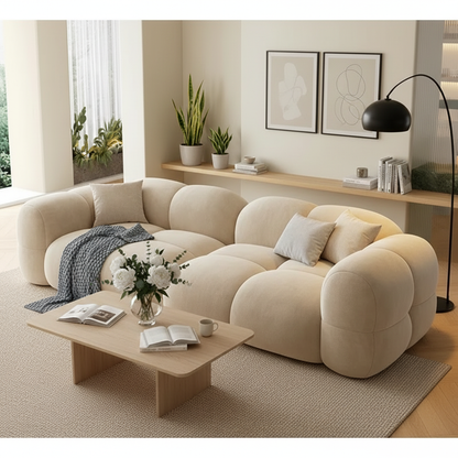 Hot Selling Modern Design Cream Style Living Room Sofa Puff Set Solid Color Corduroy Material Modular Lazy Chair Furniture