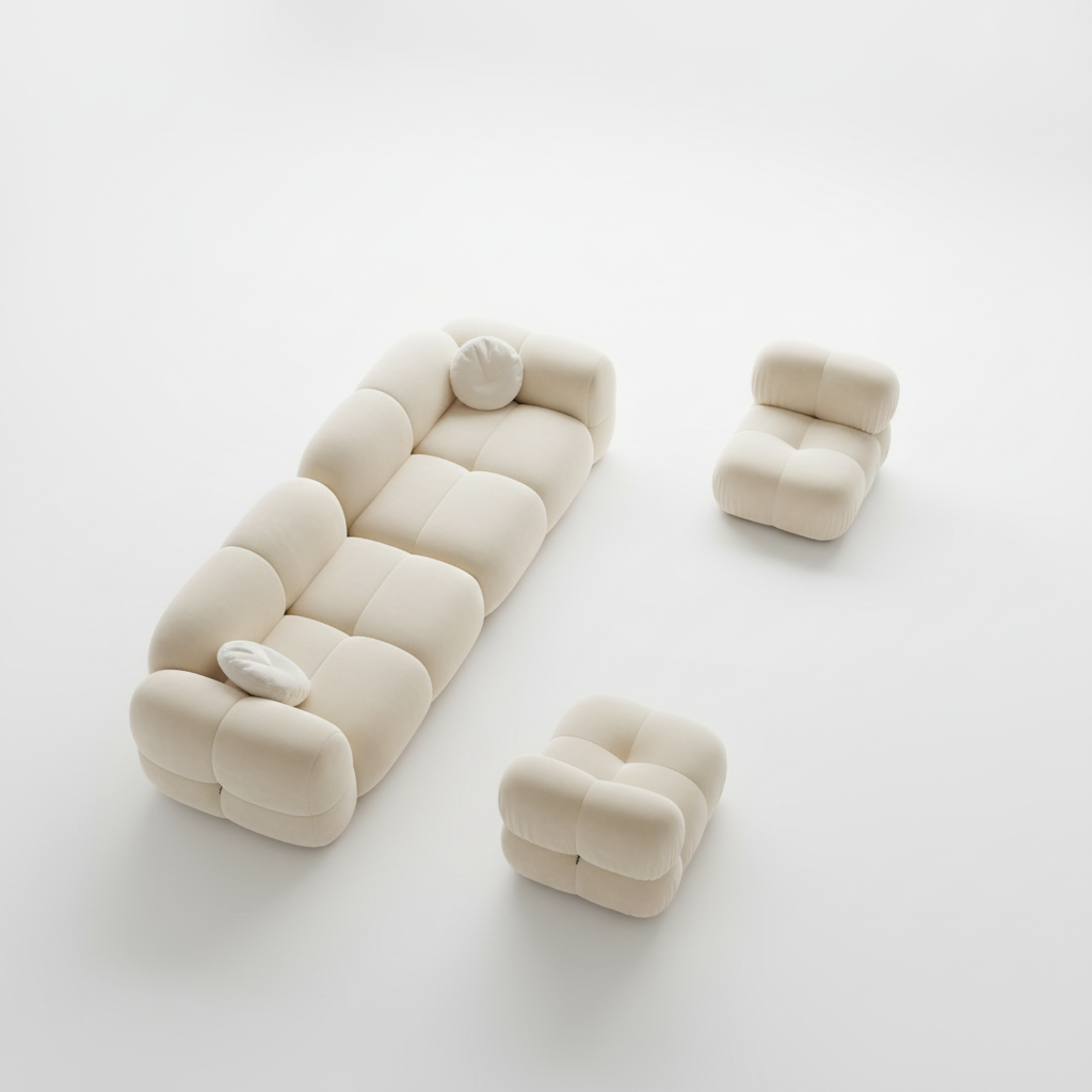 Hot Selling Modern Design Cream Style Living Room Sofa Puff Set Solid Color Corduroy Material Modular Lazy Chair Furniture