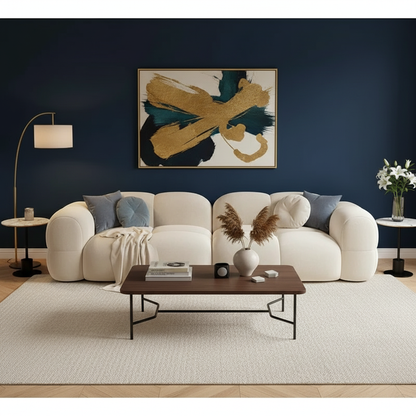 Hot Selling Modern Design Cream Style Living Room Sofa Puff Set Solid Color Corduroy Material Modular Lazy Chair Furniture