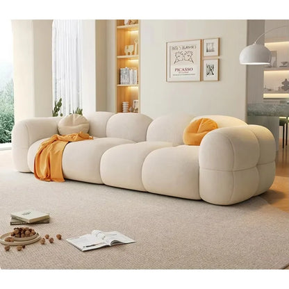 Hot Selling Modern Design Cream Style Living Room Sofa Puff Set Solid Color Corduroy Material Modular Lazy Chair Furniture