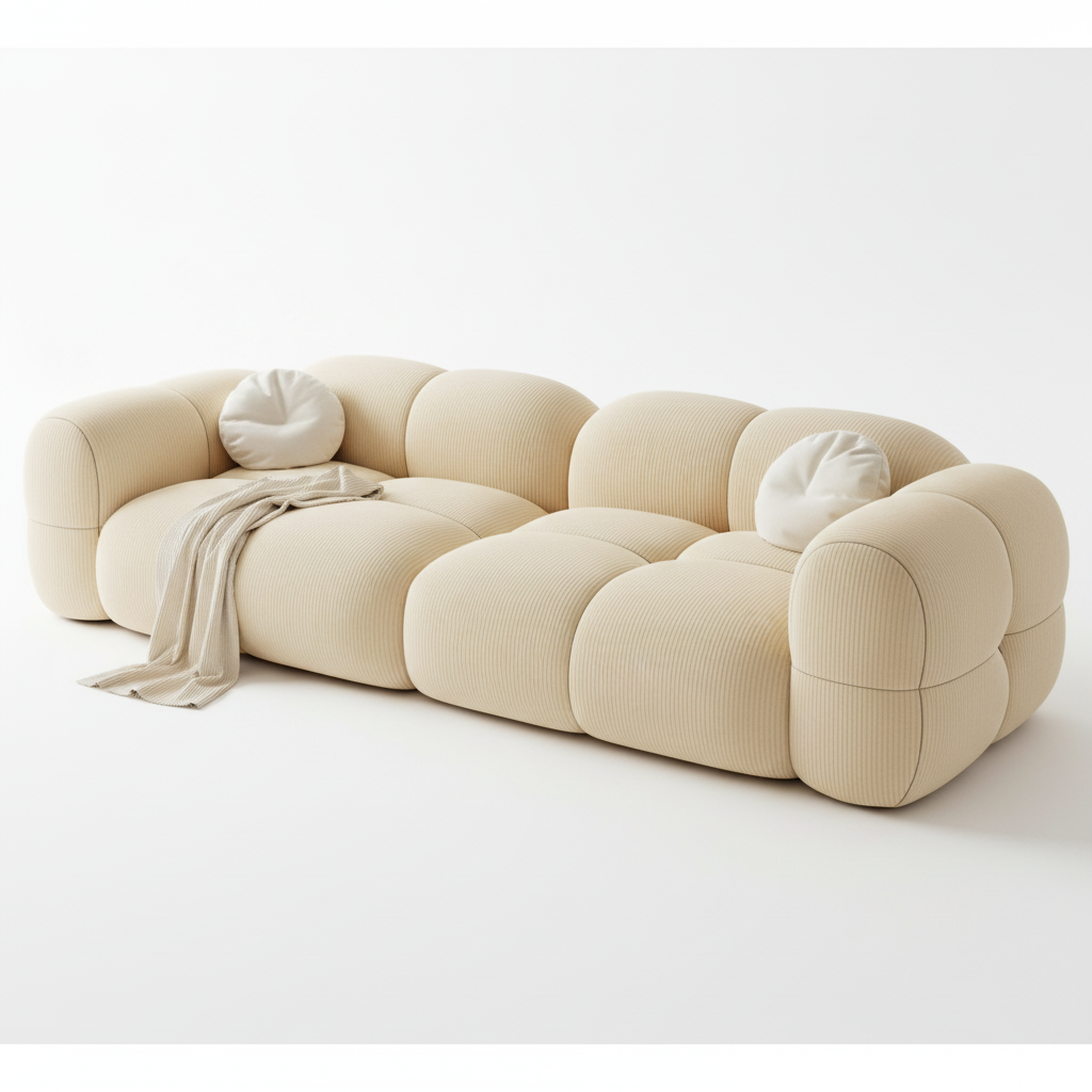 Hot Selling Modern Design Cream Style Living Room Sofa Puff Set Solid Color Corduroy Material Modular Lazy Chair Furniture