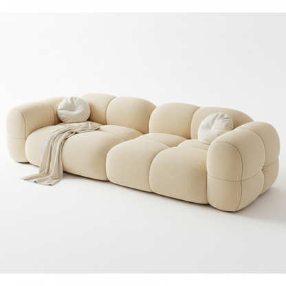 Hot Selling Modern Design Cream Style Living Room Sofa Puff Set Solid Color Corduroy Material Modular Lazy Chair Furniture